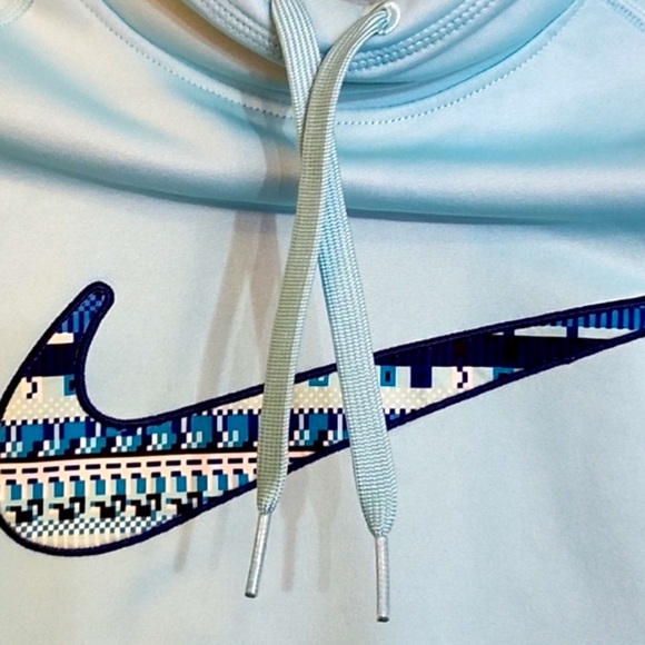 NIKE Hoodie Sweatshirt Lightweight Round Neck Teal Navy Blue Med pre loved. - Picture 9 of 11